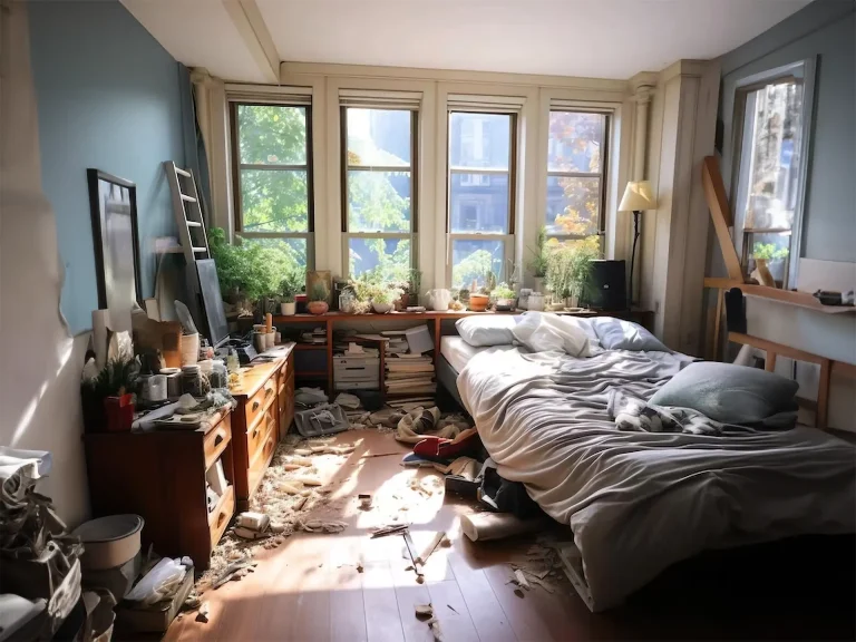 Image of a Dirty Home with trash on the ground. Used to portray the "Deep Cleaning" package.